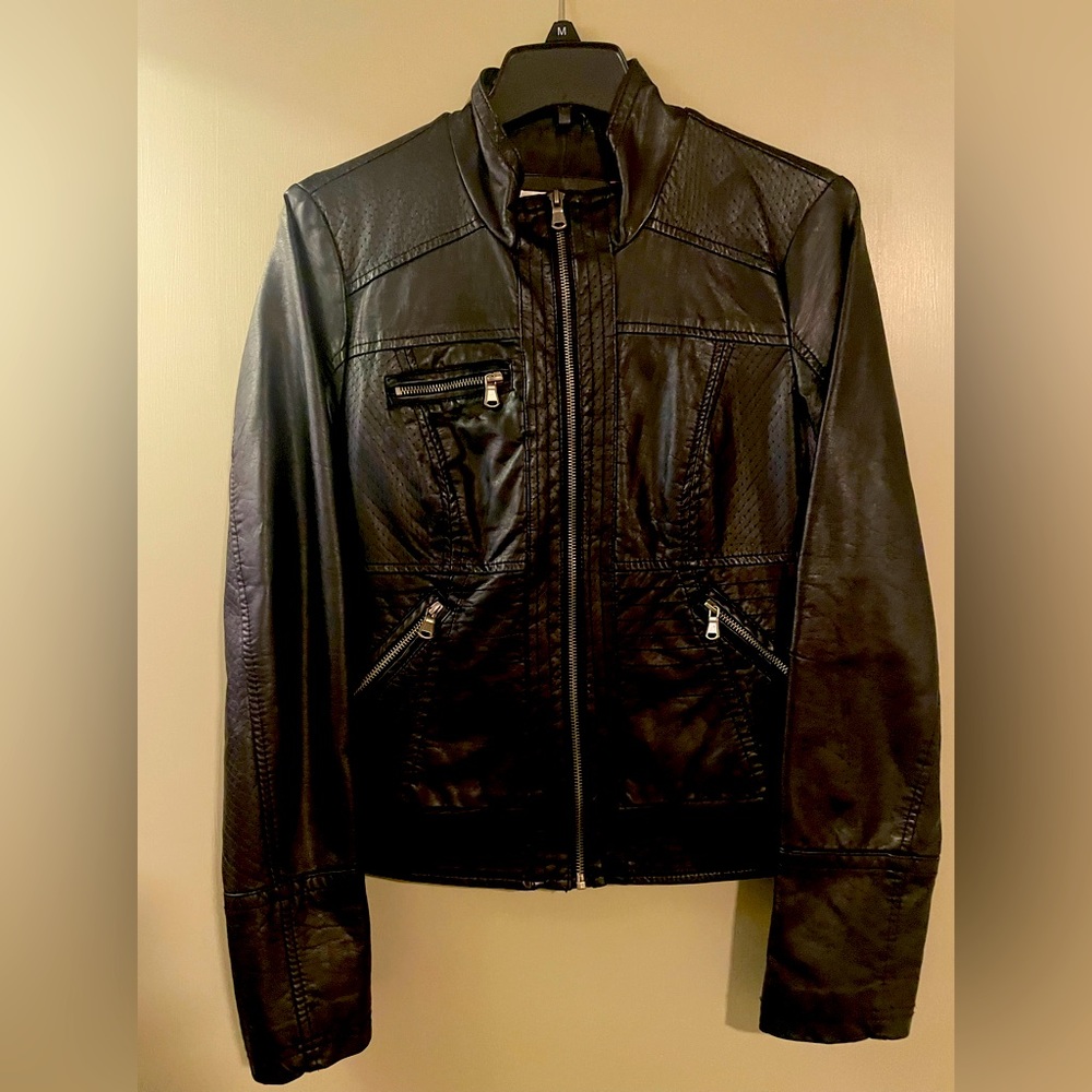 xhilaration size large faux leather bomber jacket
